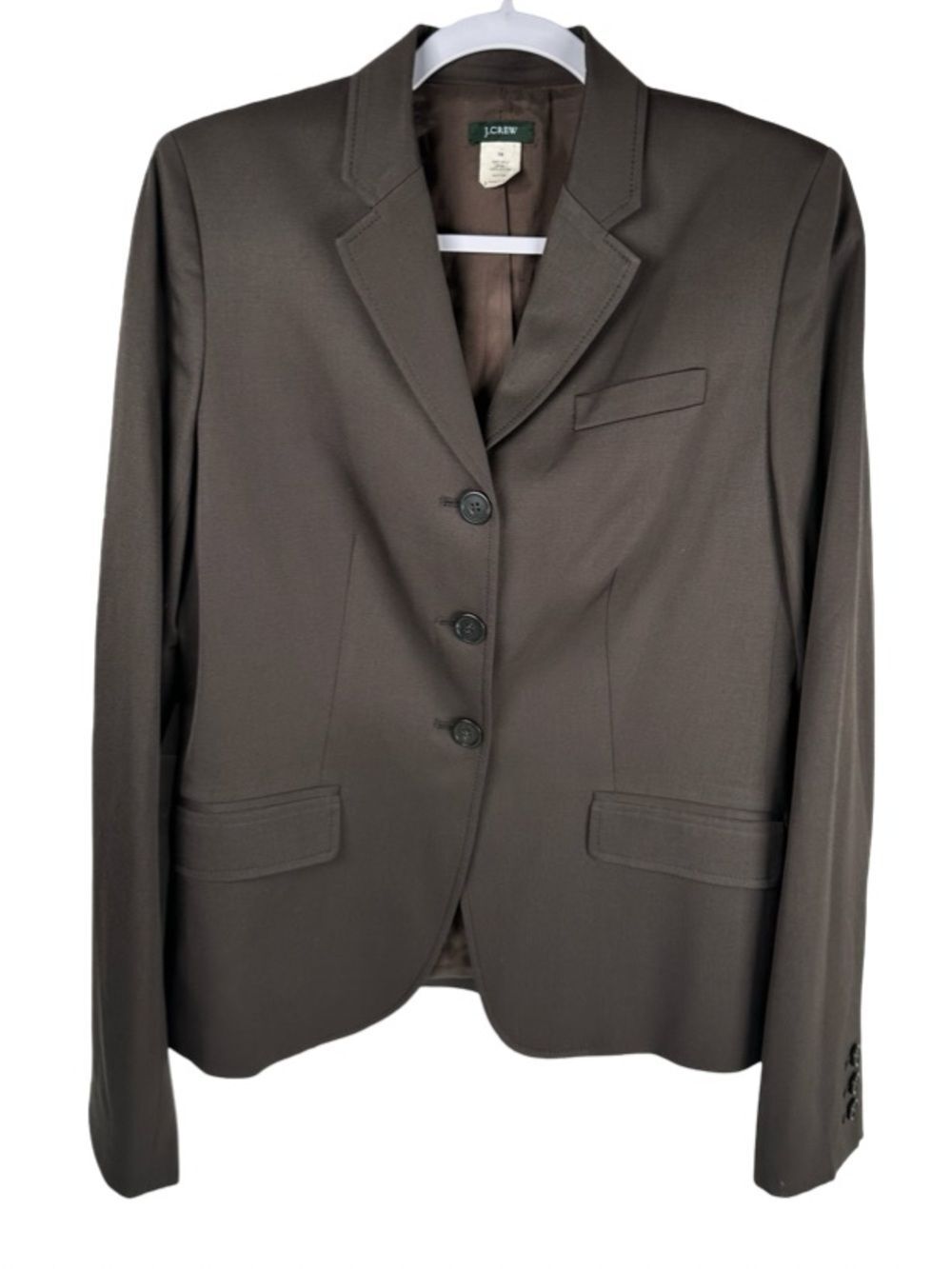 J. Crew Espresso Brown 100% Wool Single Breasted Career Blazer Women Size 8 Tall